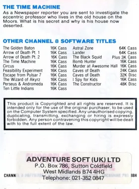 Mysterious Adventures - TimeMachine (1986)(Adventure Soft U.K. Ltd.) box cover back